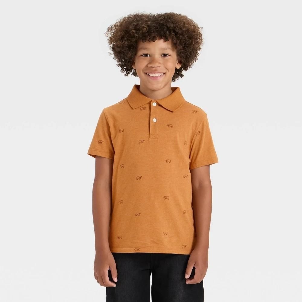 Cat & Jack Boys Orange Bear Print Short Sleeve Polo Shirt Size XL 14/16